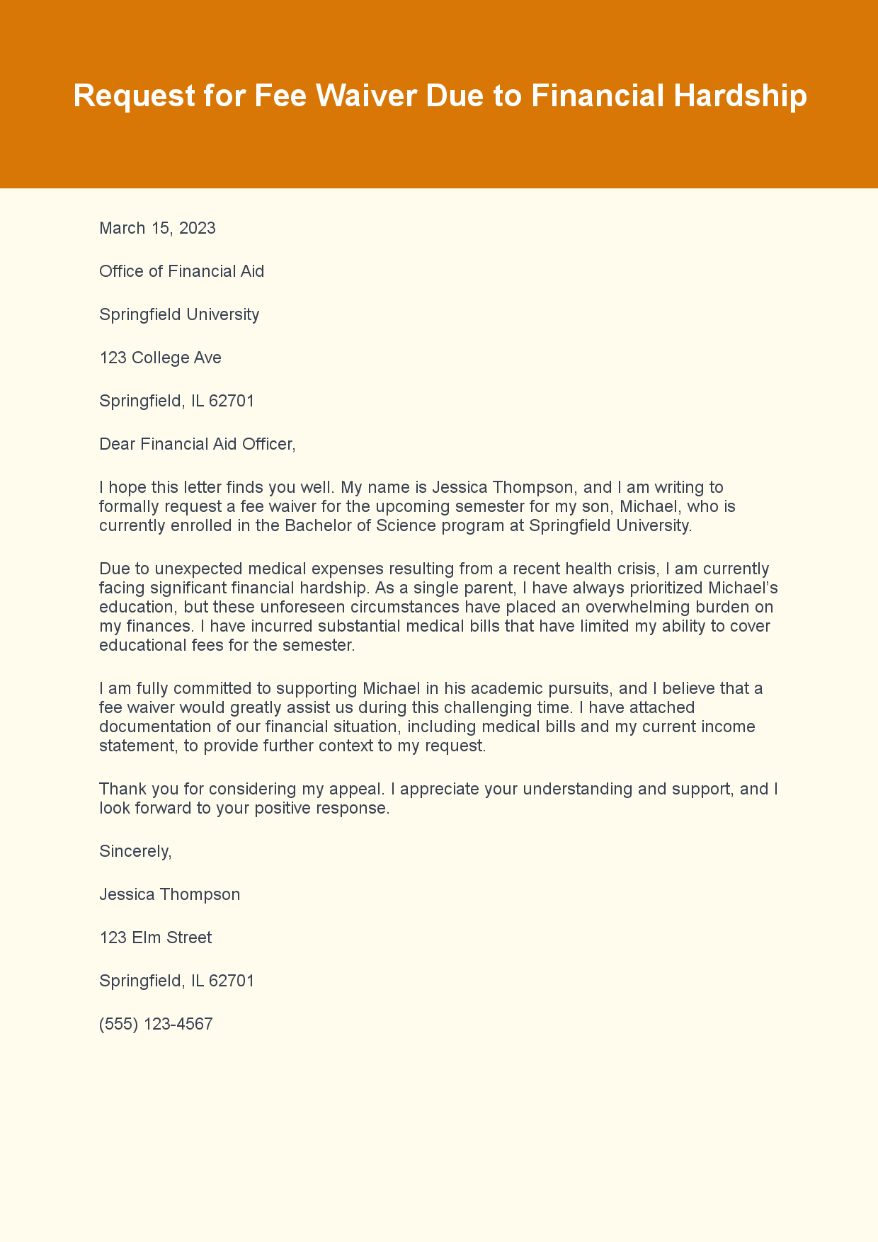 Appeal Letter for Fee Waiver sample letter