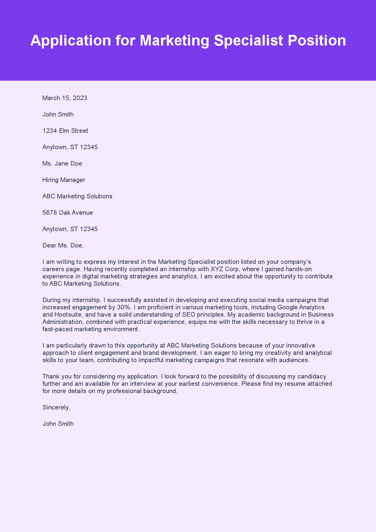 Application Letter for Job Vacancy sample letter