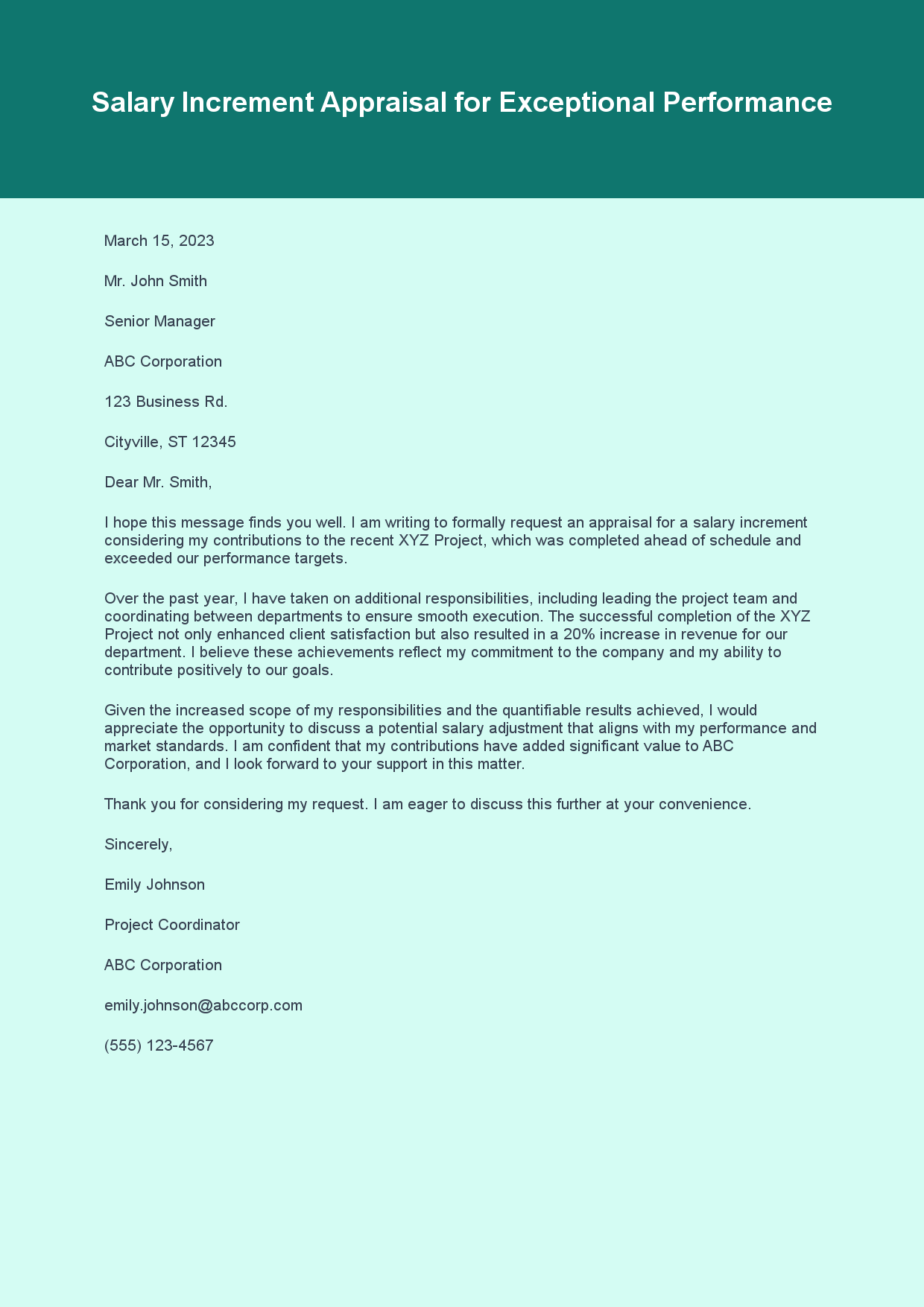 Appraisal Letter for Salary Increment sample letter