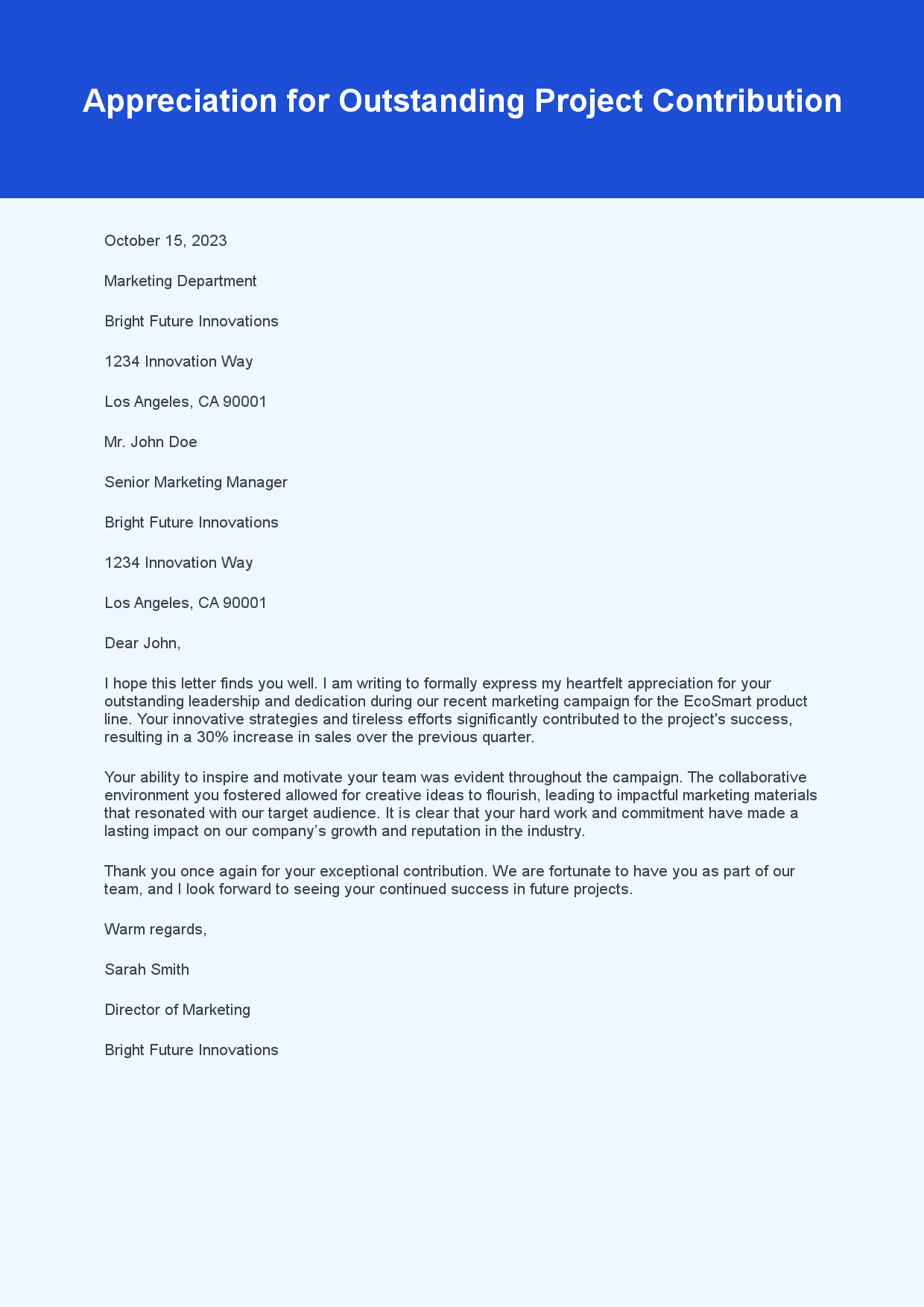 Appreciation Letter for Employee Achievement sample letter