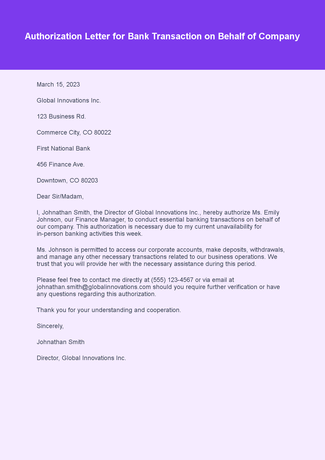 Authorization Letter for Bank Transaction - Examples, How to Write & Tips