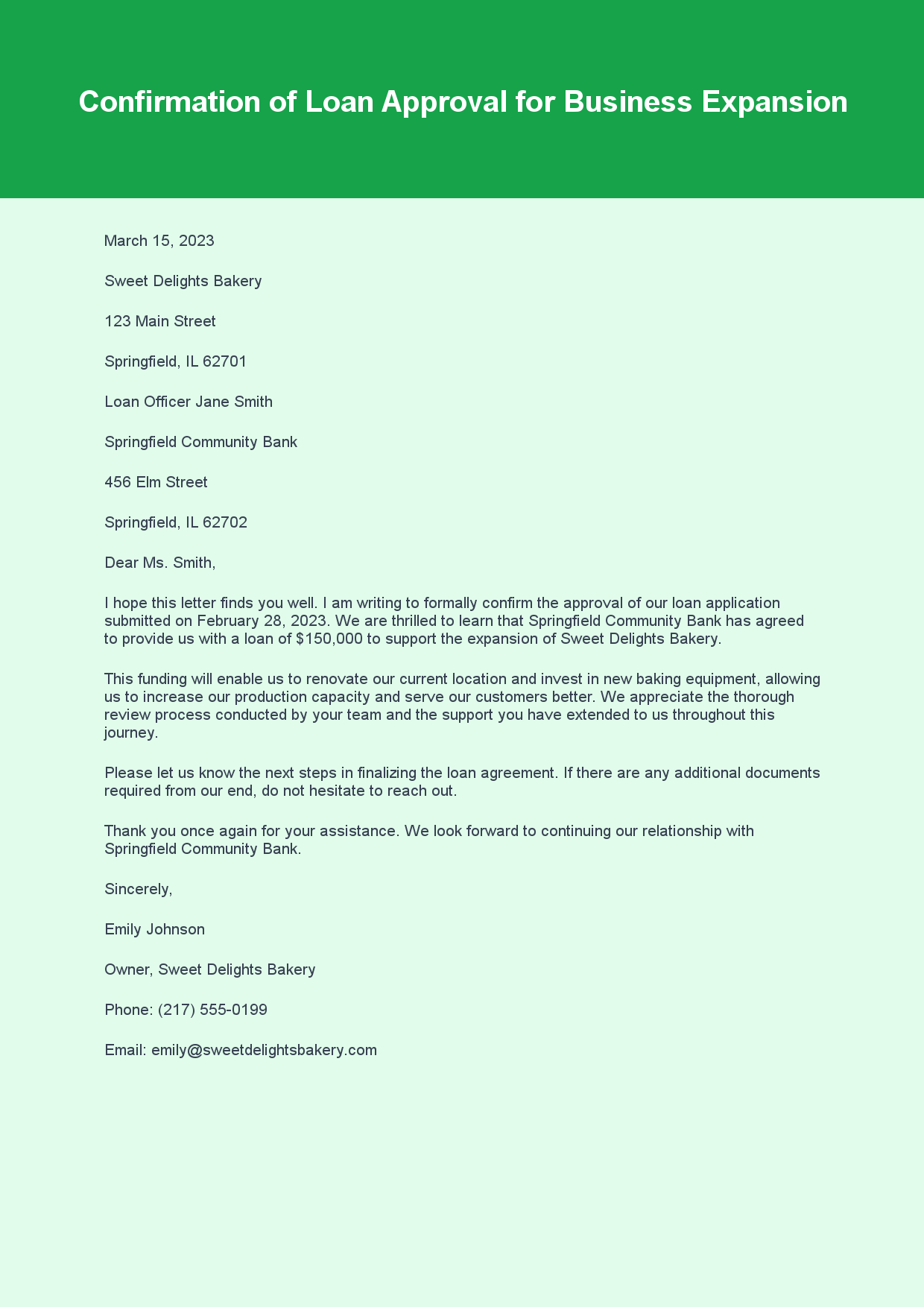 Bank Letter for Loan Confirmation sample letter