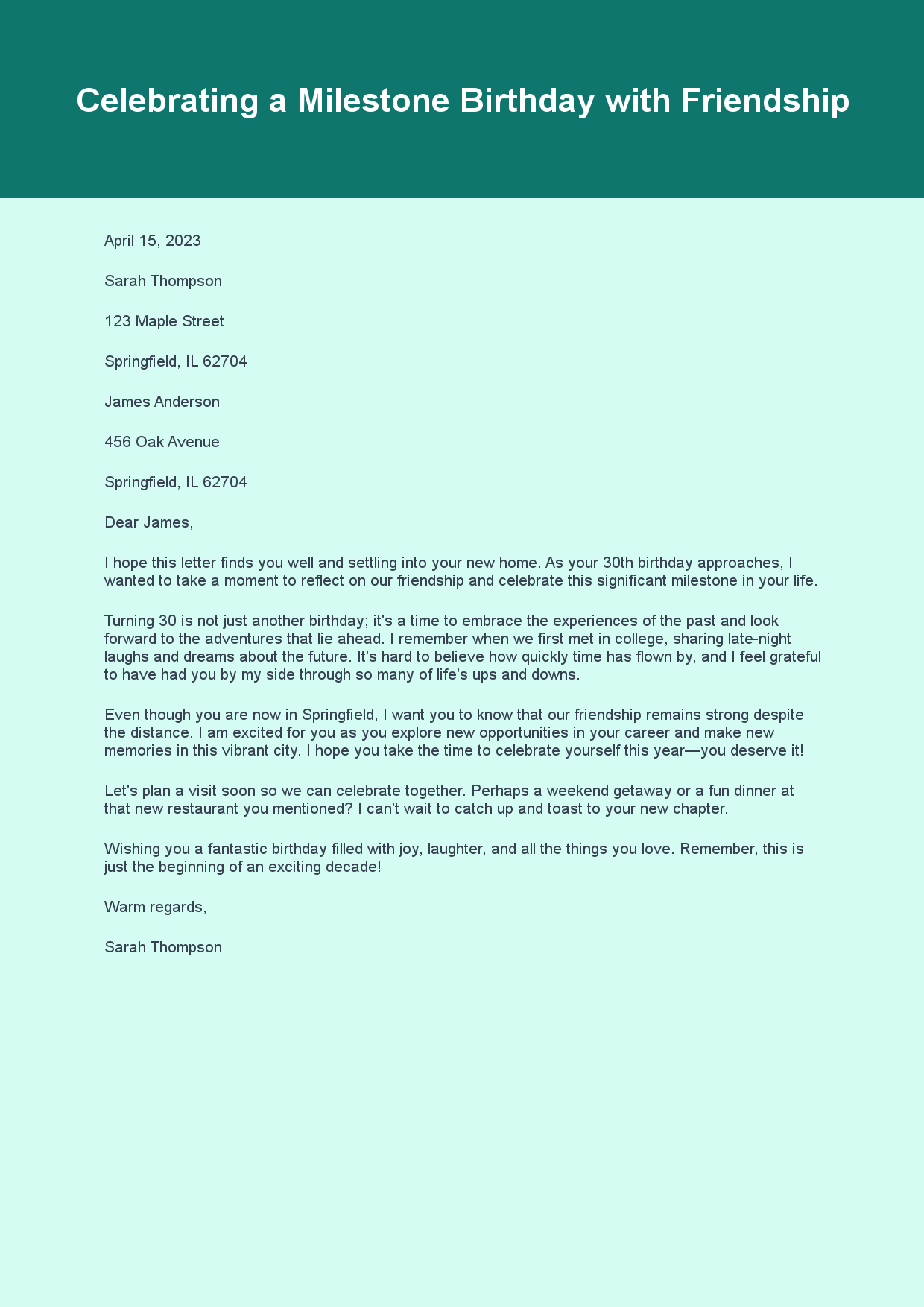 Birthday Letter for Friend sample letter