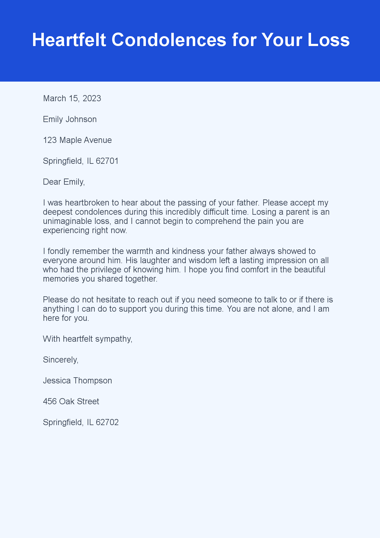 Condolence Letter for Friend’s Bereavement sample letter