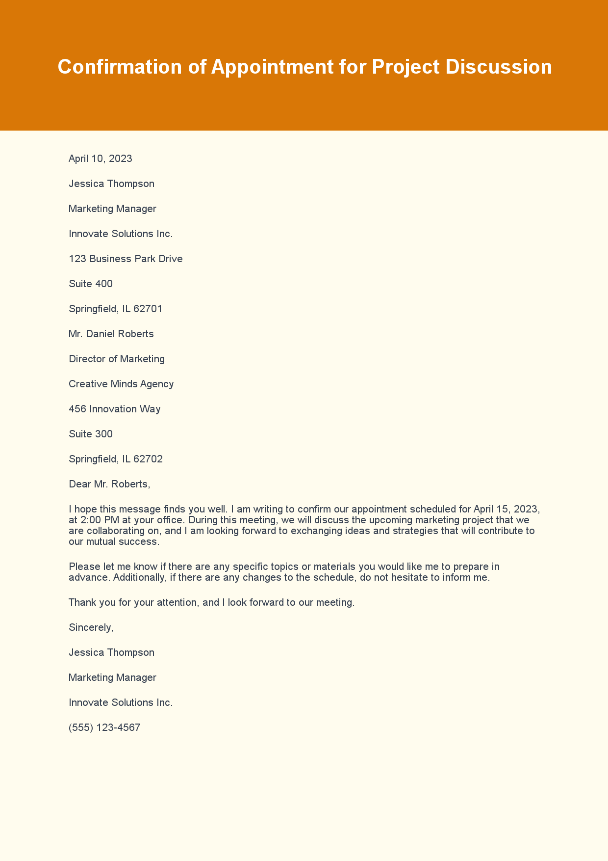 Confirmation Letter for Appointment Schedule sample letter