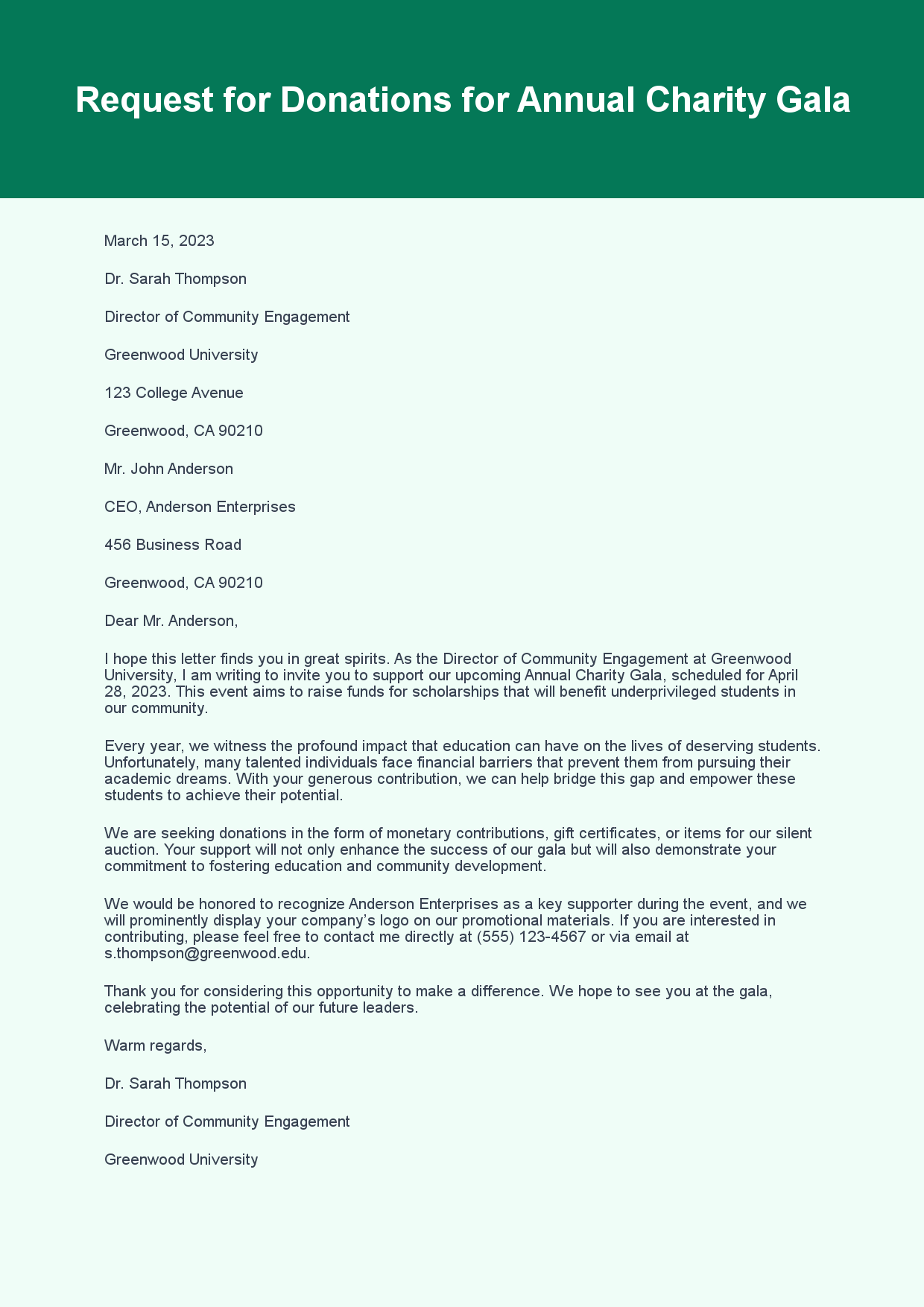 Donation Letter for Charity Event sample letter