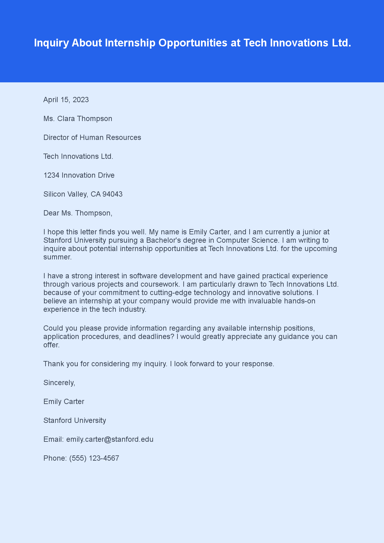 Formal Letter for Information Inquiry sample letter