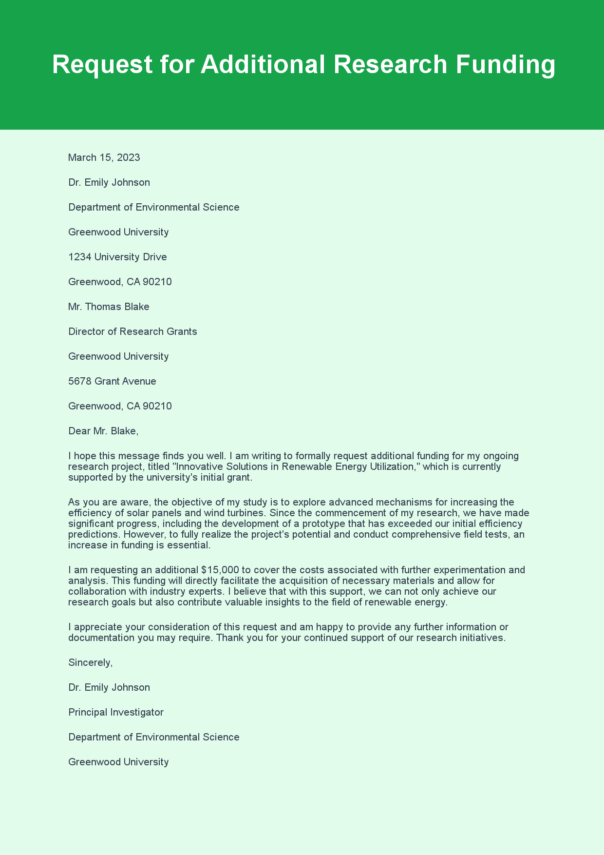 Formal Letter for Official Request sample letter