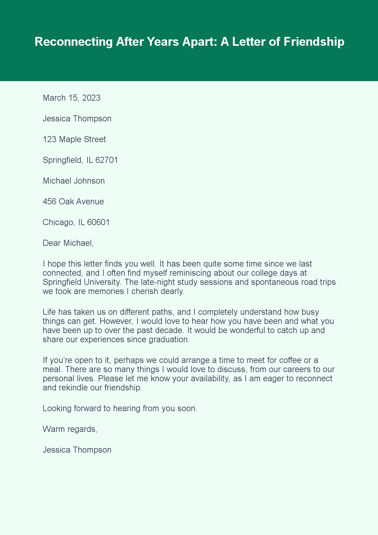 Friendship Letter for Reconnecting sample letter