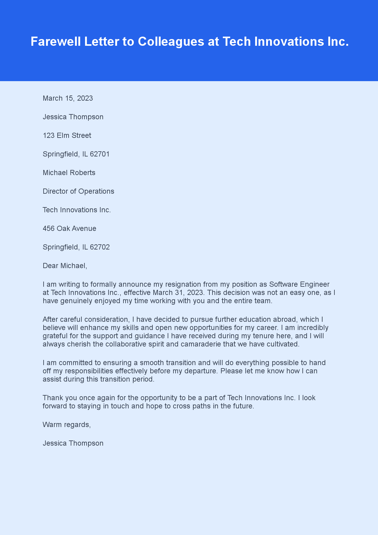 Goodbye Letter for Job Exit sample letter