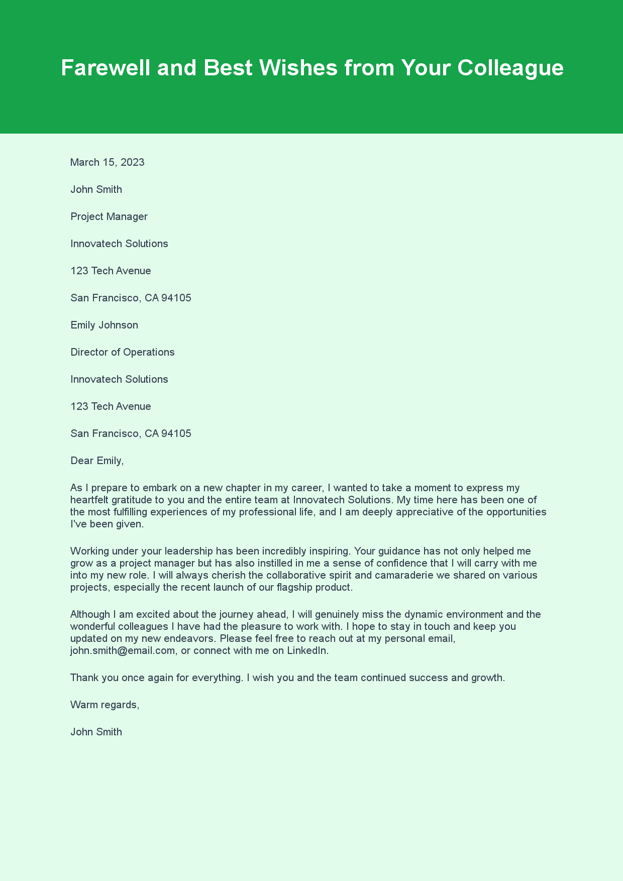 Goodbye Letter for Moving Away sample letter