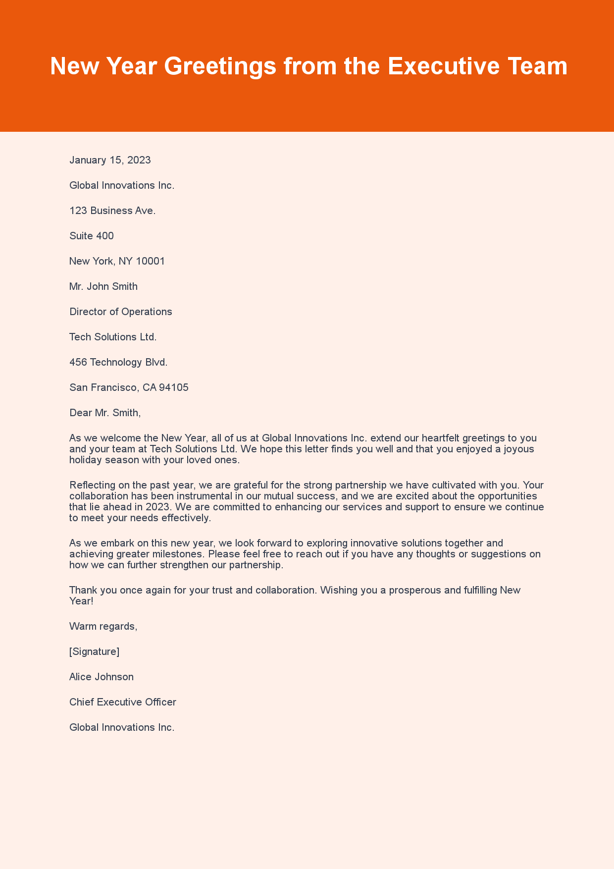 Greeting Letter for New Year sample letter