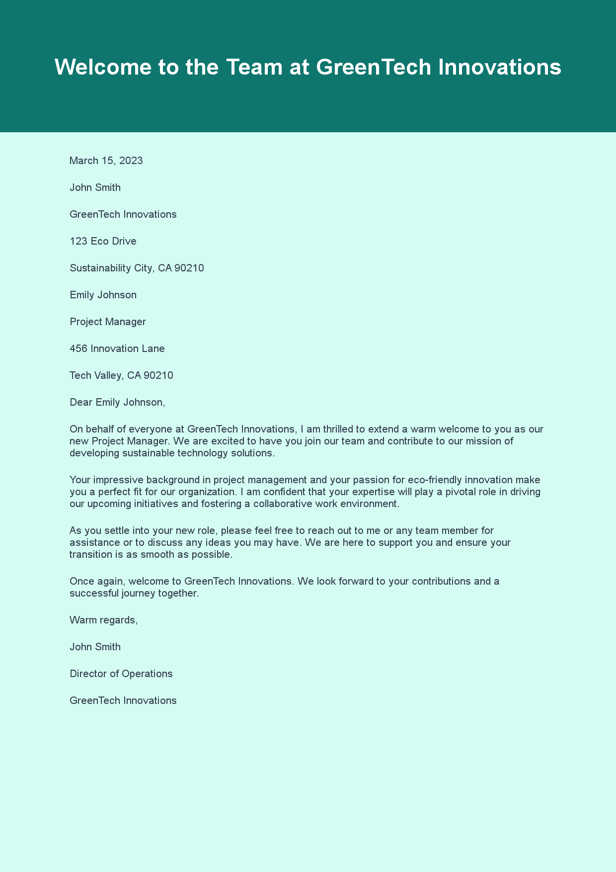 Greeting Letter for Welcome Message sample letter