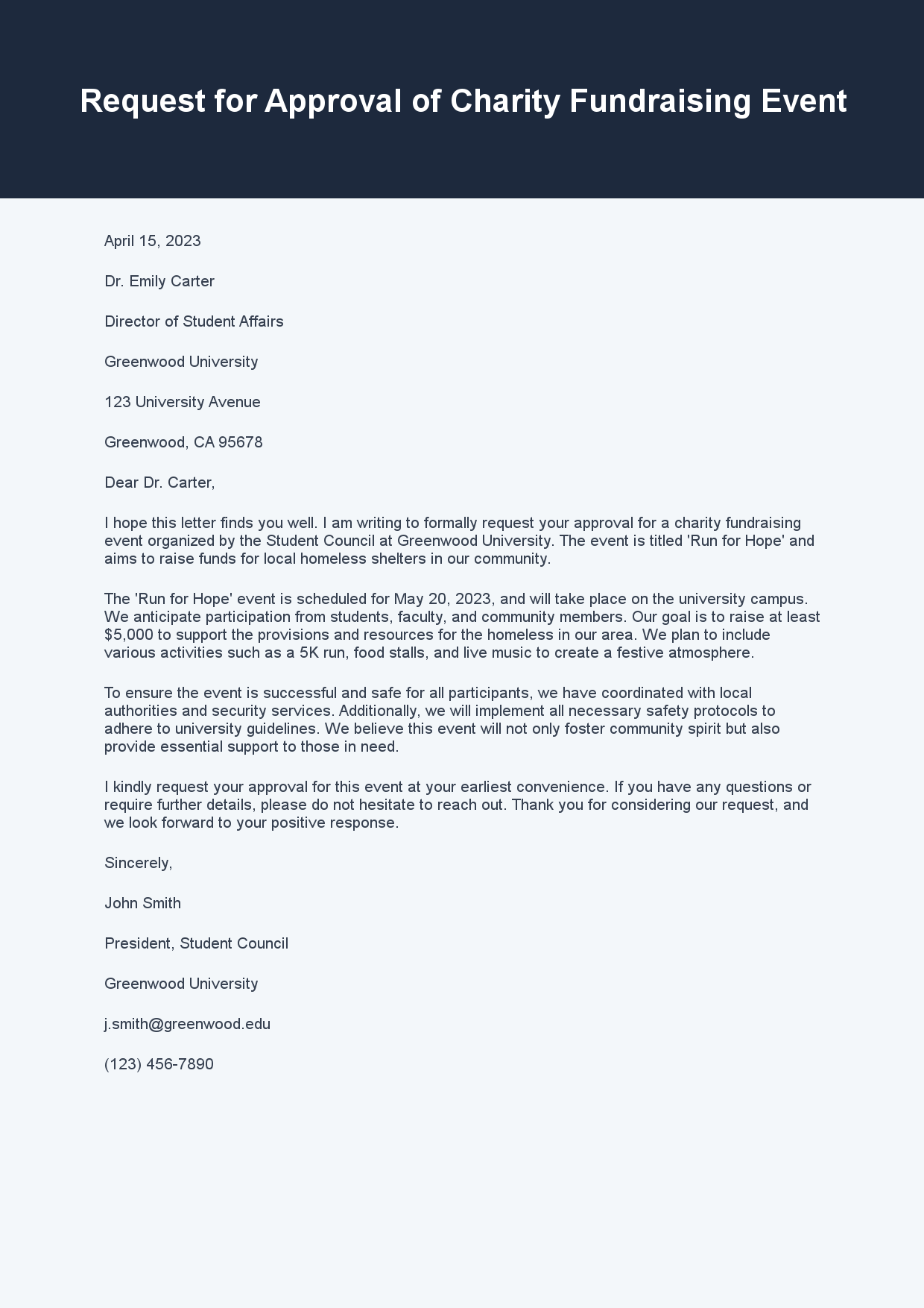 Permission Letter for Event Approval sample letter