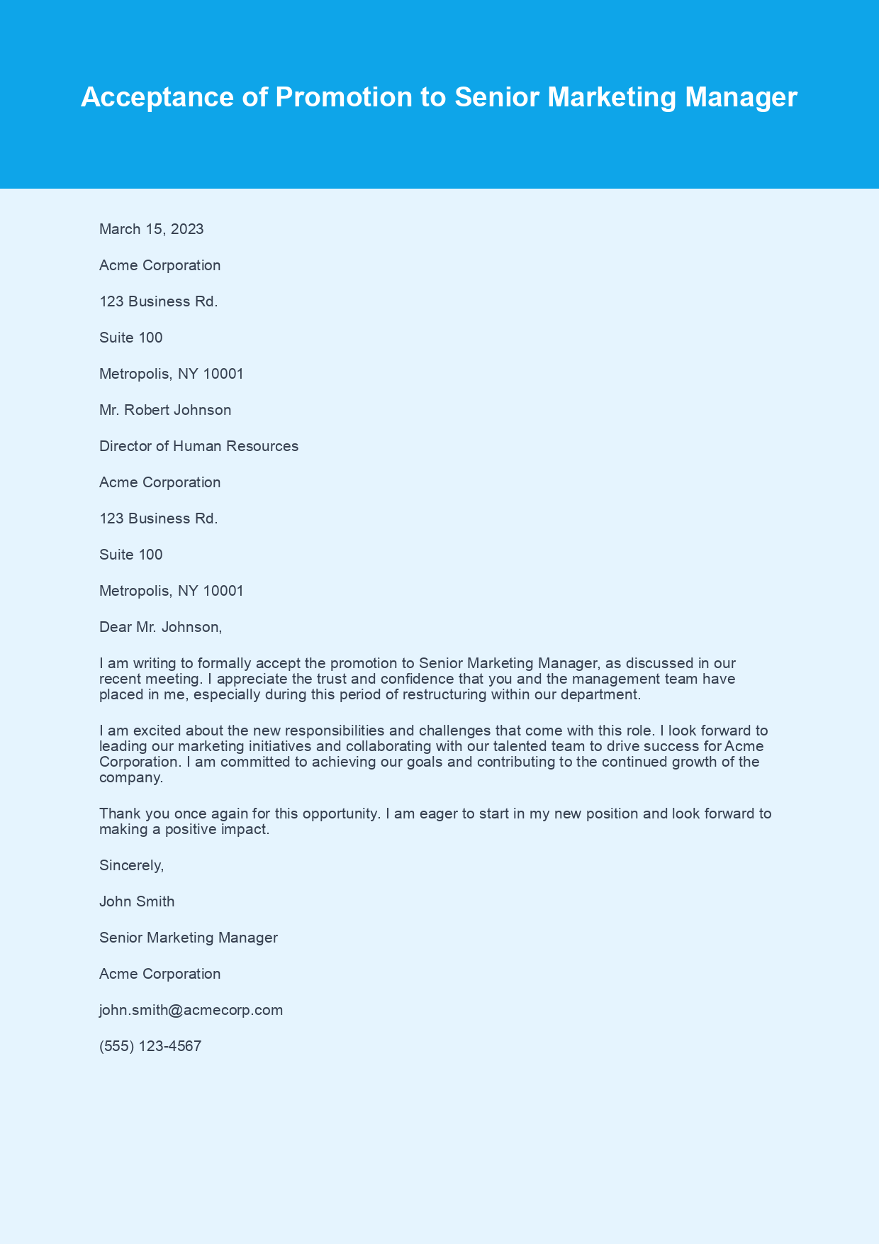 Promotion Acceptance Letter sample letter