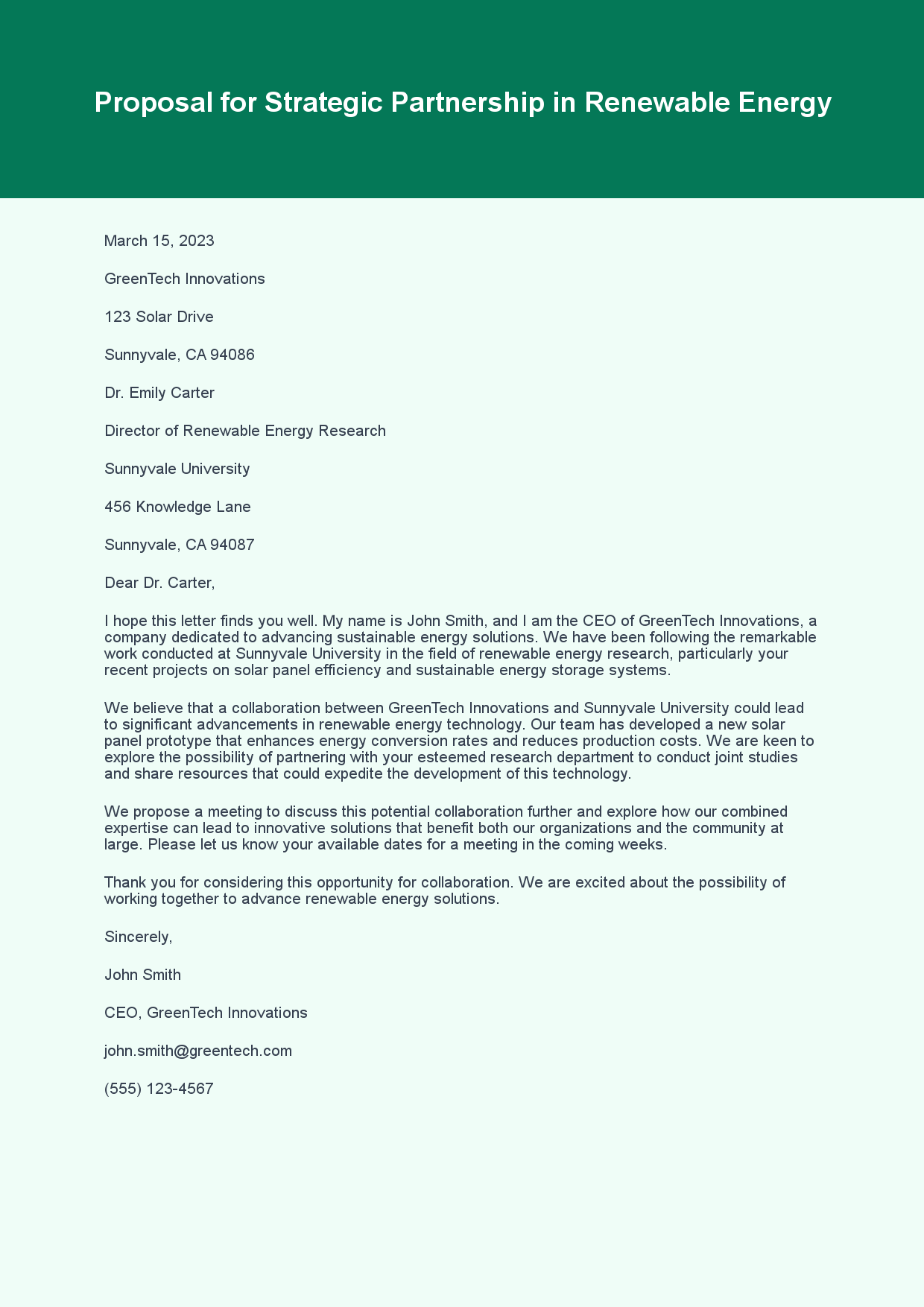 Proposal Letter for Business Collaboration sample letter