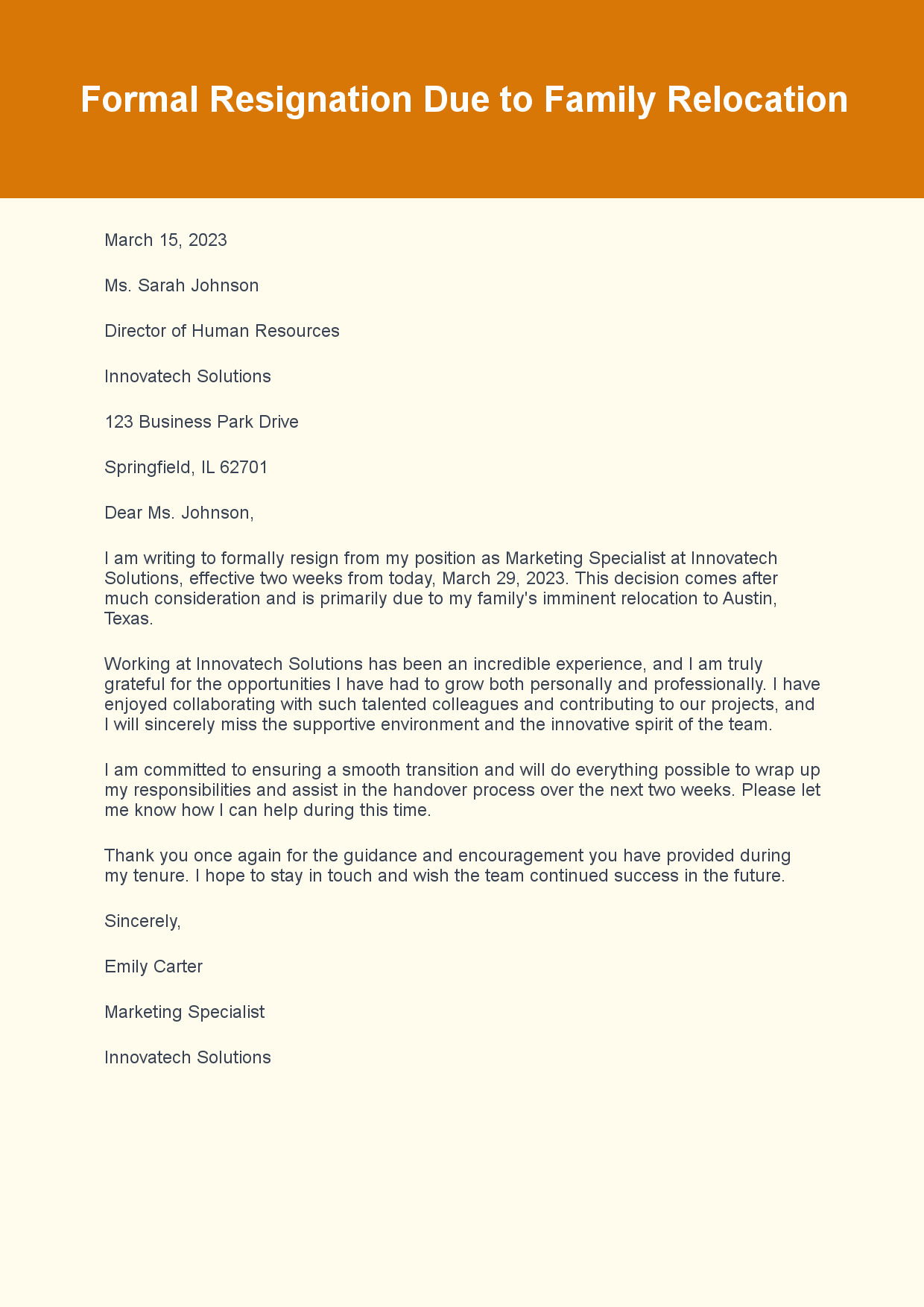 Resignation Letter for Job Exit sample letter