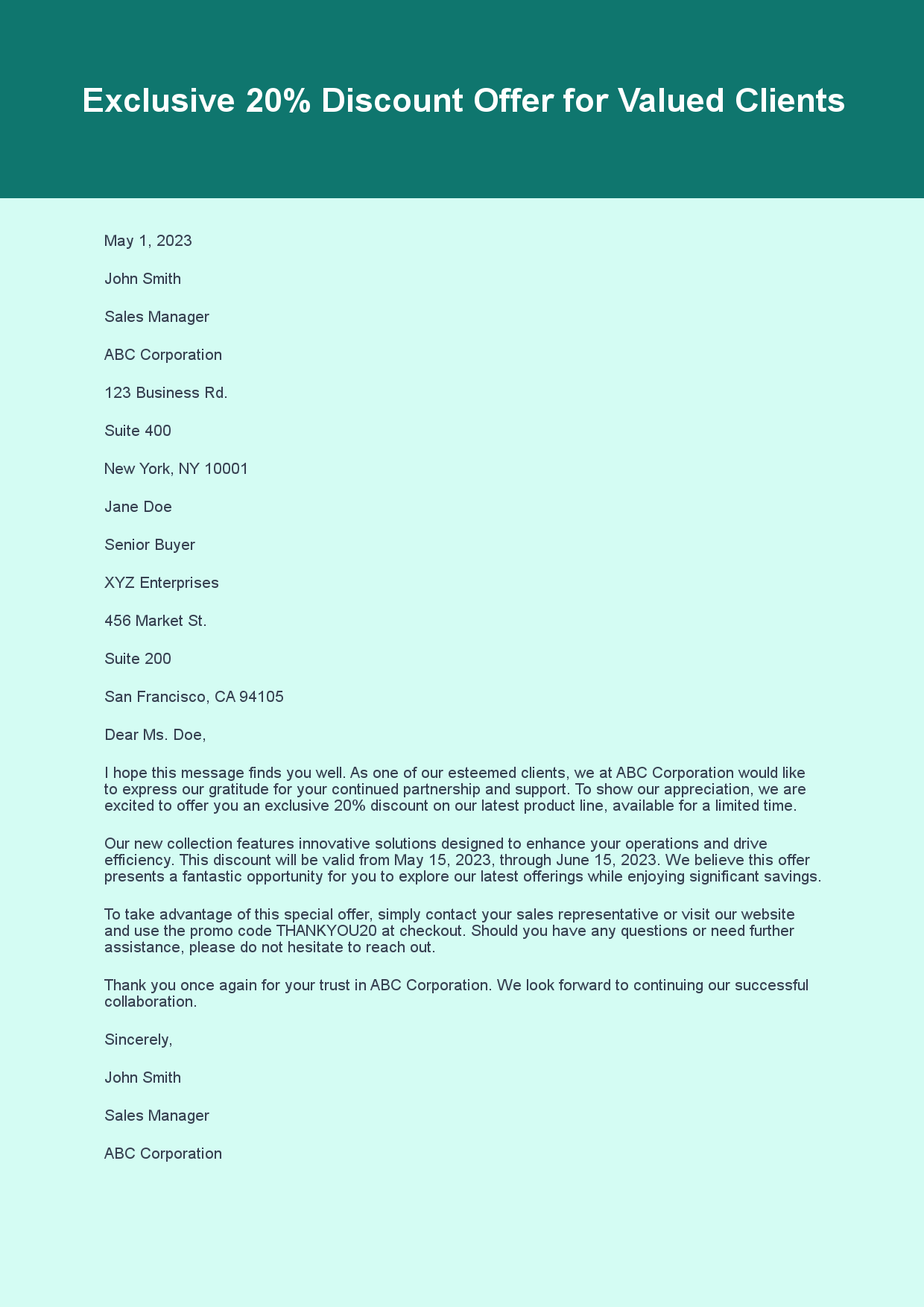 Sales Letter for Discount Offer sample letter