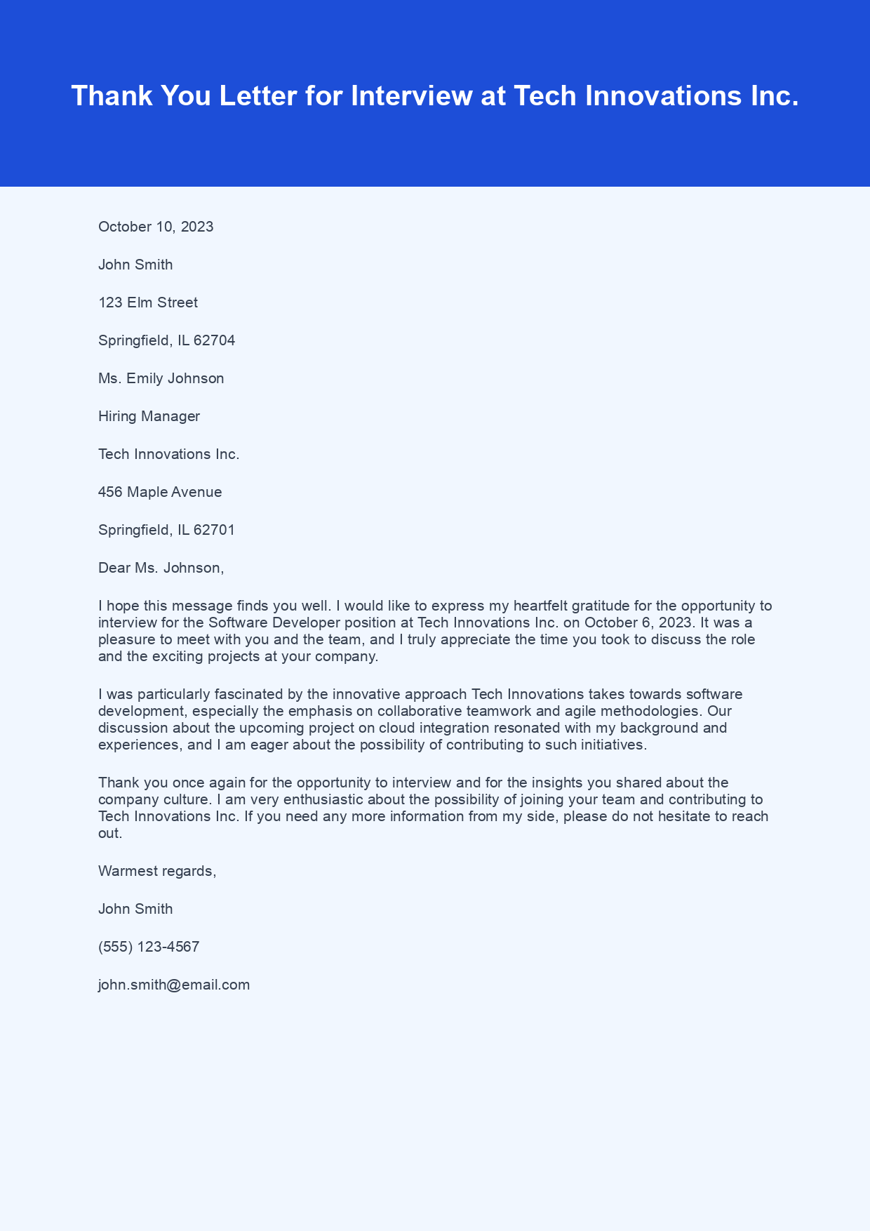 Thank You Letter for Interview sample letter