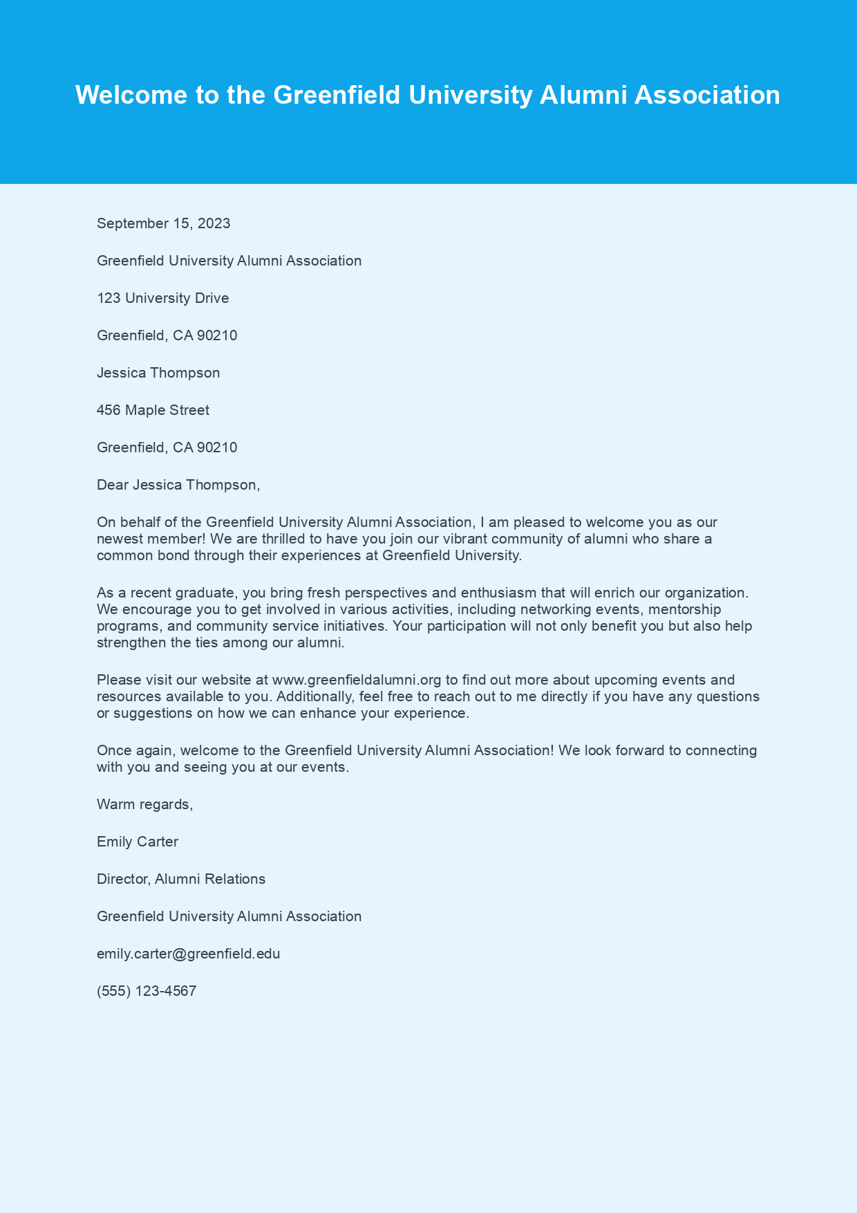 Welcome Letter for New Member sample letter