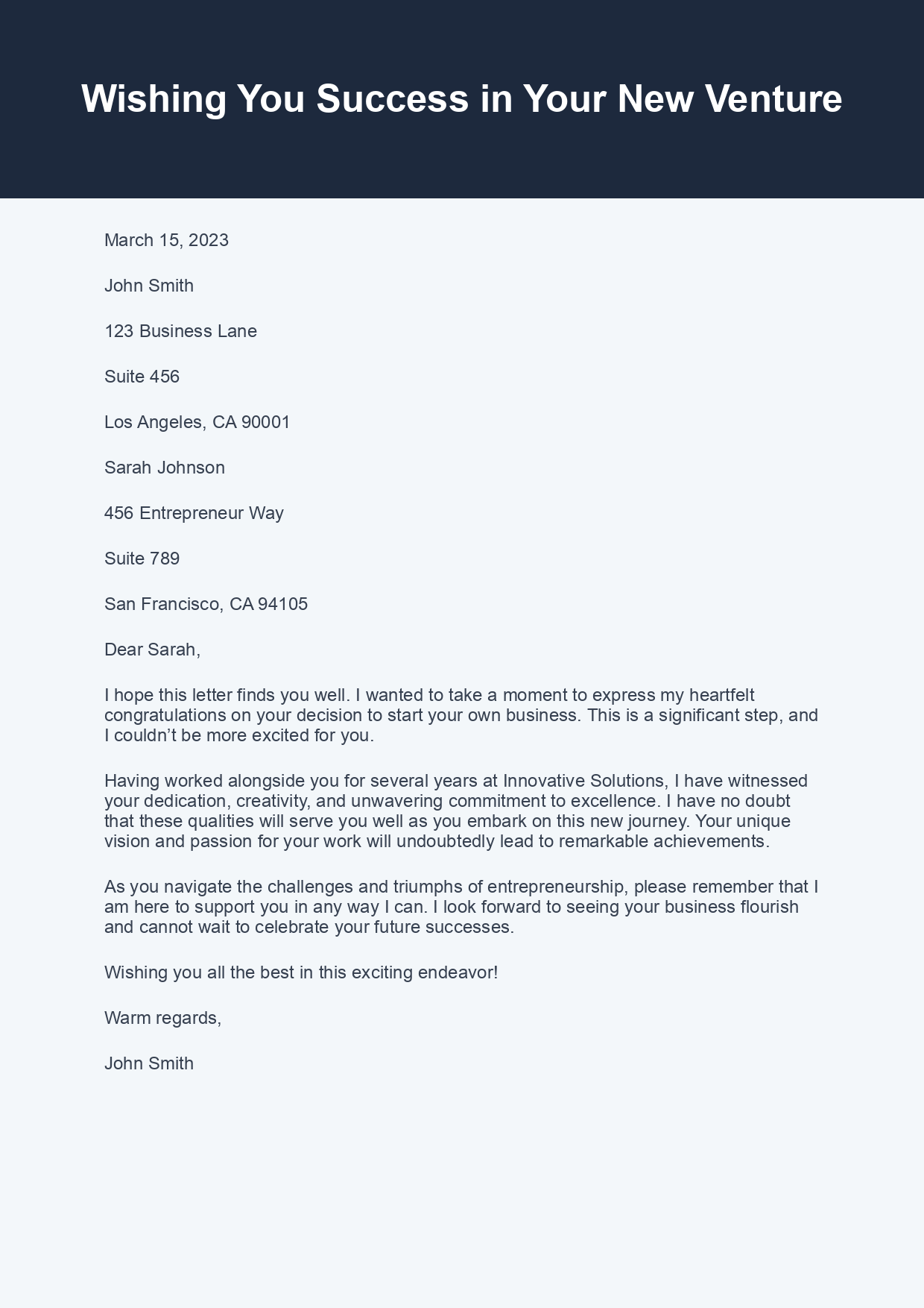 Wish Letter for Success Wish sample letter